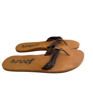 Reef Women’s Brown Leather Braided Flip Flops Sandals Casual Beach 10.5